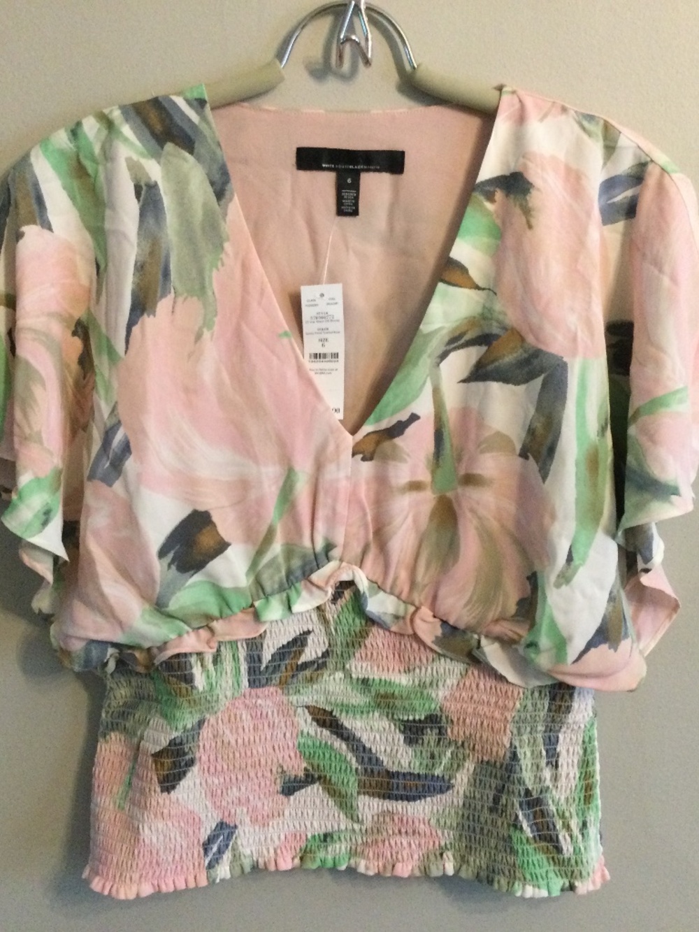 WHBM V-Neck Floral Flutter Sleeve Blouse, NWT